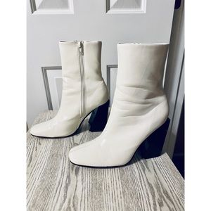Nasty Gal pleather white, shiny boots